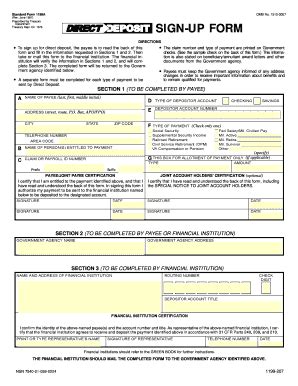 Instructions For Completion Of The DIRECT DEPOSIT SIGN UP FORM SF