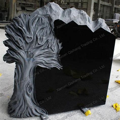 Carving Tree Shape Jet Black Granite Tombstone China Tombstone And