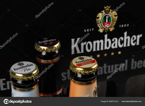 Dnipro Ukraine Oct 2023 Krombacher Weizen Pils Dark Beer Logo Stock