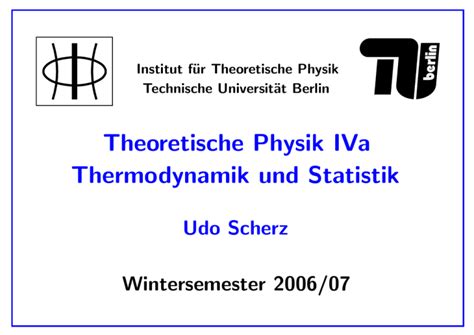 Thermodynamik Und Statistik