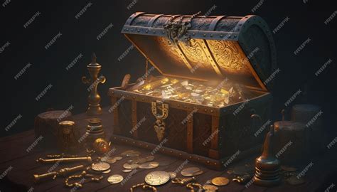 Premium AI Image | A treasure chest with gold coins and a gold coin.