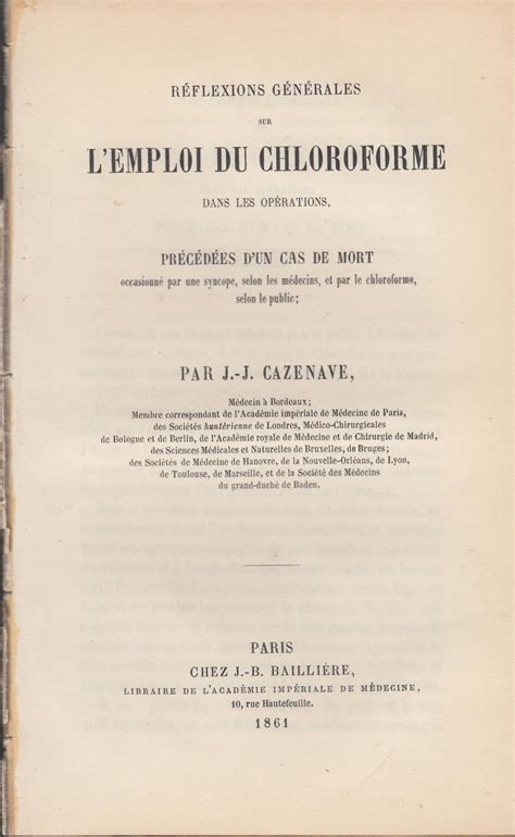 R Flexions G N Rales Sur L Emploi Du Chloroforme Dans Les Op Rations