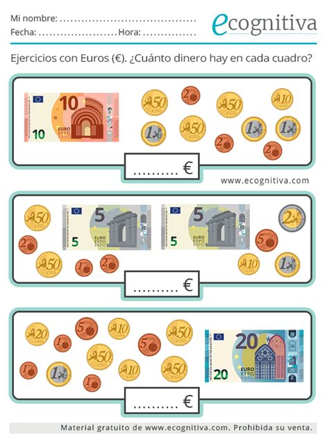 Ejercicios De Manejo Del Dinero Euros Estimulaci N Cognitiva