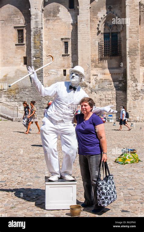 Avignon, France - July 23, 2011: Artist mime performing as Charlie ...