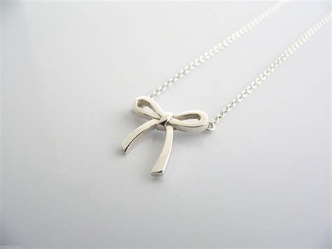 Tiffany And Co Silver Ribbon Bow Necklace Pendant Charm Chain Etsy