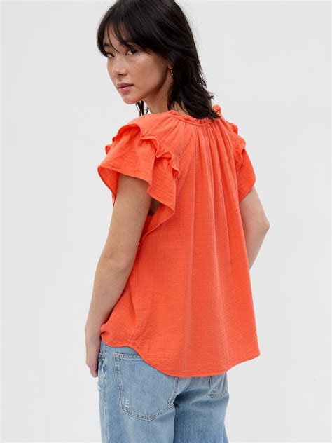 Crinkle Gauze Flutter Sleeve Top Gap