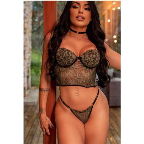 Lingerie corset gargantilha e Calcinha Fio Dental RENDA LUXO kit 3 peças CONJUNTO FEMININO