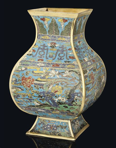 A Chinese Cloisonn Enamel And Gilt Bronze Square Vase Hu Th