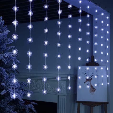 Bloomwin 2 In 1 Christmas Fairy Curtain Lights With Snowflake Pendants