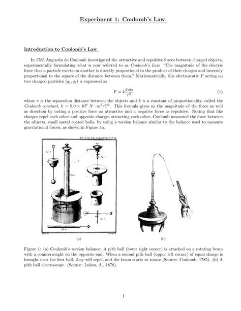 Pdf Experiment 1 Coulombs Law Iit College Of Science 1 Coulombs