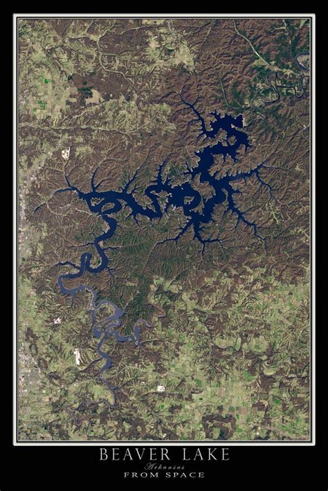 The Beaver Lake Arkansas Satellite Poster Map | Beaver lake arkansas ...