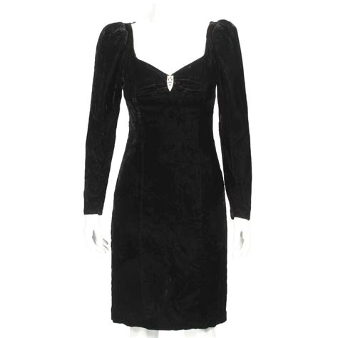 Vintage S Contempo Casuals Black Crushed Velvet Puff Sleeve Dress Sz