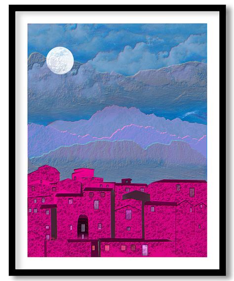 Abstract night pink cityscape painting - Wall Art, Hanging Wall Decor ...