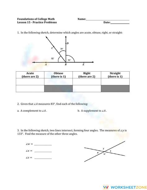 Basic Angle Practice Problems Worksheet