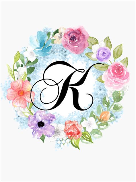 "Watercolor Floral Wreath Monogram Letter K" Sticker for Sale by ...