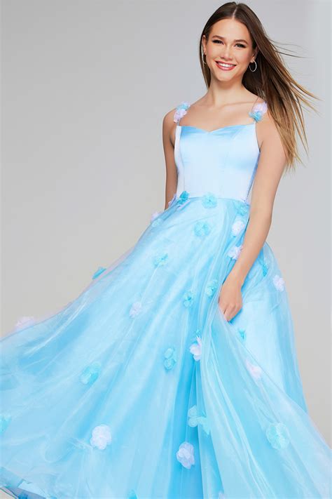 Jovani Dress K25988 Light Blue Floral Appliqué Ball Gown