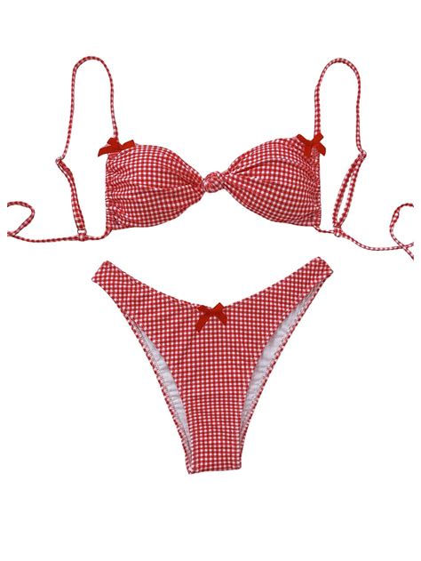 Milumia Women S Y K Gingham Print Bikini Swimsuit Piece Bow Decor