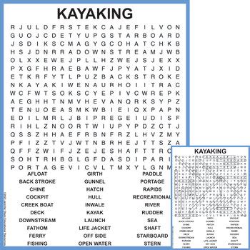 Kayaking Word Search By Jennifer Olson Educational Resources Tpt