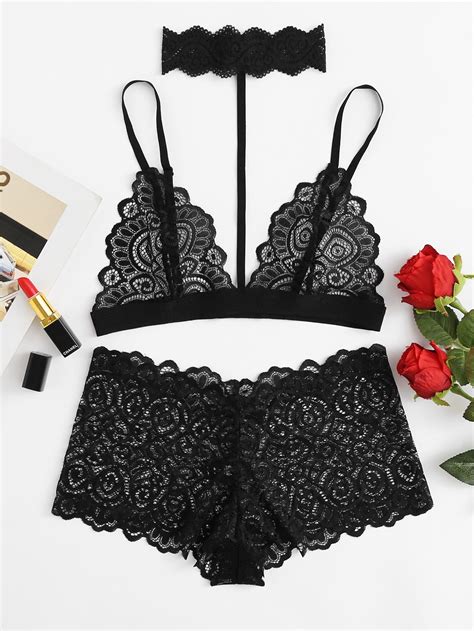 Shein Lace Choker Bralette Pantie Lingerie Set Artofit