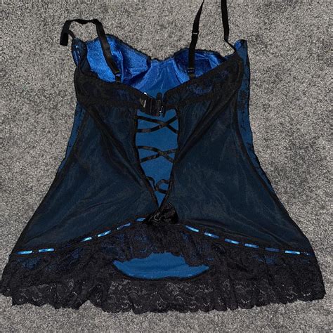 Y K Blue And Black Lace And Mesh Lingerie Corset Depop