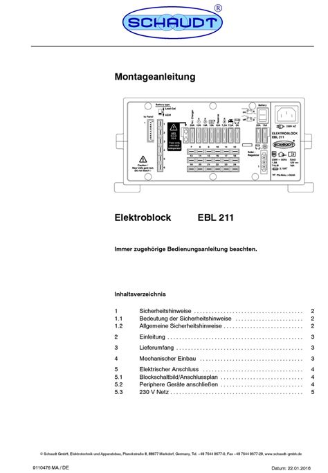 Schaudt Elektroblock Ebl 211 Montageanleitung Pdf Herunterladen