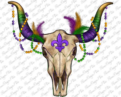 Mardi Gras Bull Skull Png Sublimation Design Mardi Gras Png Etsy In