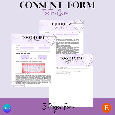 Editable Tooth Gem Intake Consent Aftercare Form Templates Etsy