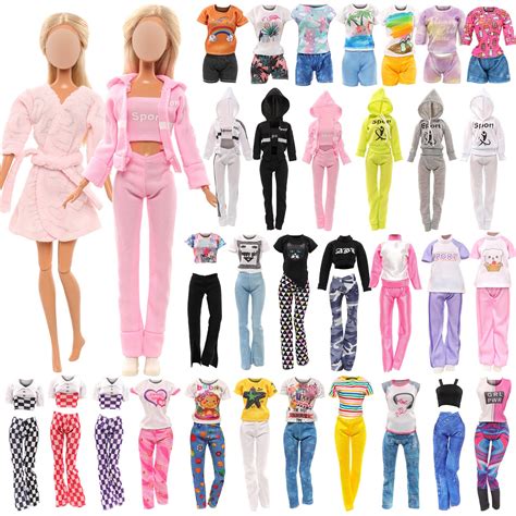 Barwa 8 Sets Doll Clothes Hooded Sports Suit Casual Outfits Tops and ...