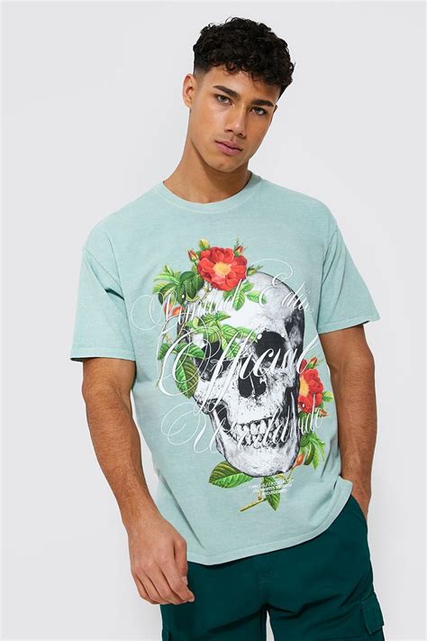 Oversized Skull Floral Overdye T Shirt Boohoo