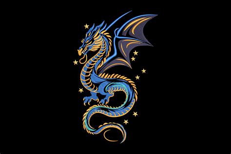 Blue Dragon Embroidery Design