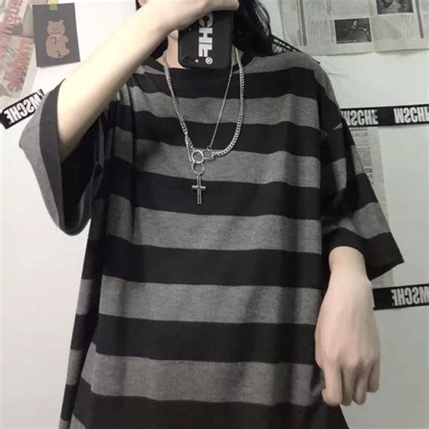 Green Black Striped T Shirts Harajuku Oversized Retro Fashion Etsy