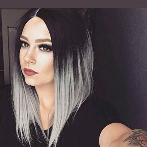 Synthetic Black And Gray Wig Grey Ombre Hair Short Grey Wig Ombre