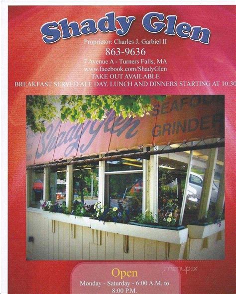 Menu Of Shady Glen In Turners Falls Ma 01376