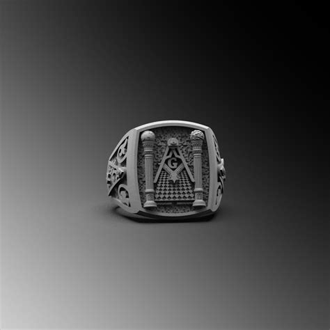 Mens Masonic Ring Unique Signet Rings For Men Oxidized Silver Masonic Ring Master Mason Jewelry