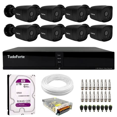 Kit 8 Câmeras Bullet Black Tudo Forte TF 2020 B Full HD 1080p Visão