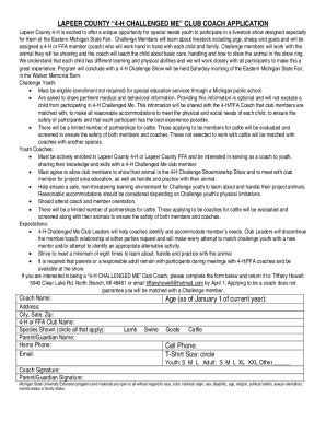 Fillable Online Lapeer County H Challenged Me Club Coach Application