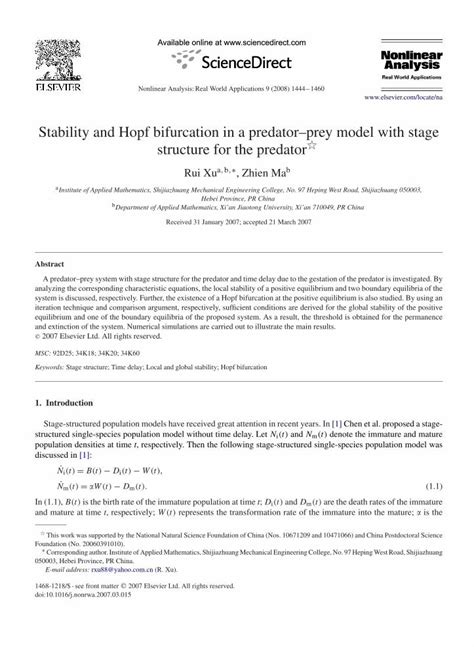 Pdf Stability And Hopf Bifurcation In A Predatorprey Model With