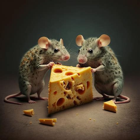 Premium Photo Two Mice Are Eating A Piece Of Cheese With One Of Them