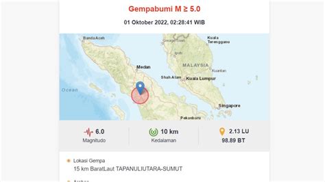 Getaran Keras Gempa Magnitude 6 0 Tapanuli Utara Terasa Hingga Ke