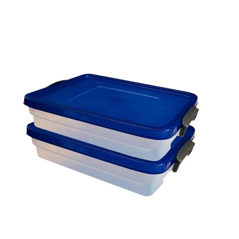 Denox Caja Transparente Eurobox 20 Litros Con Tapa Azul Lote De 2