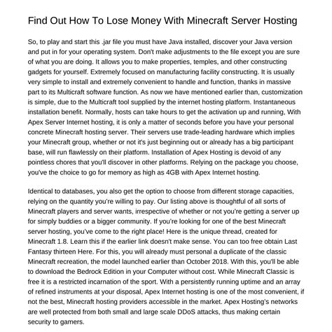 Learn How To Lose Money With Minecraft Server Hostinghdjru Pdf Pdf