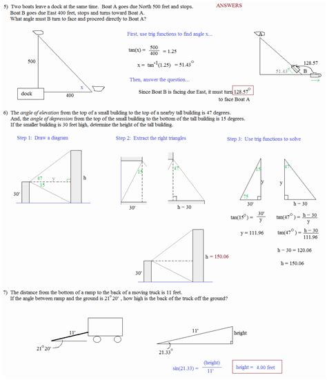 50 Trigonometry Word Problems Worksheet Answers