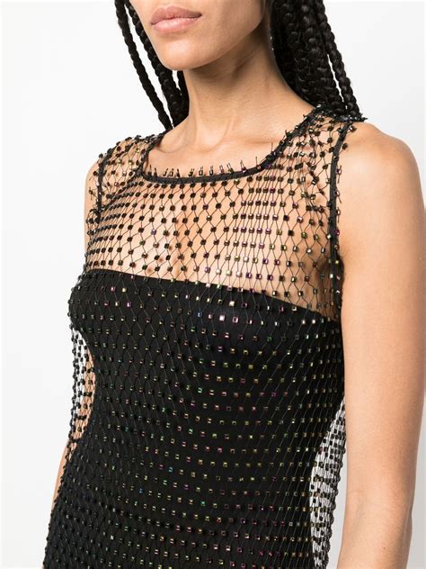 Patrizia Pepe Sleeveless Rhinestone Embellished Mesh Dress Farfetch