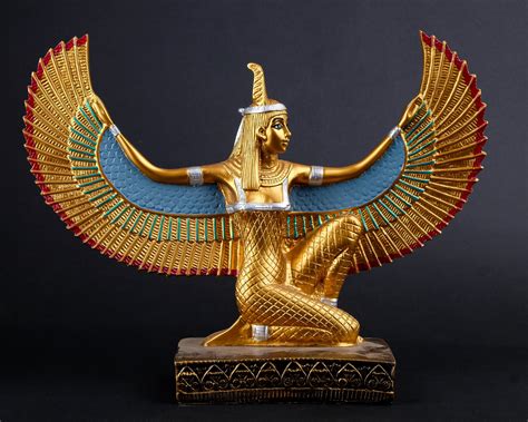 Egyptian Goddess Maat Open Wings Statue Sculpture Hand Painted Etsy