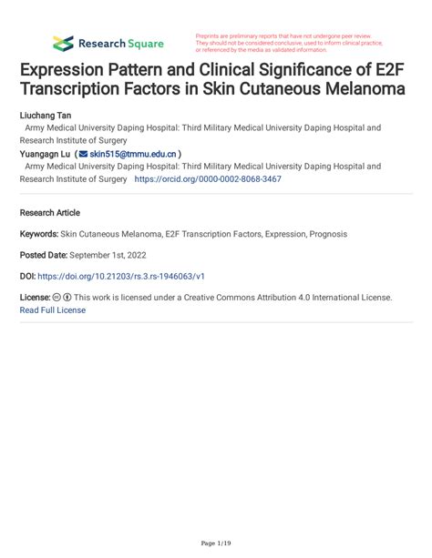 Pdf Expression Pattern And Clinical Significance Of E F Transcription