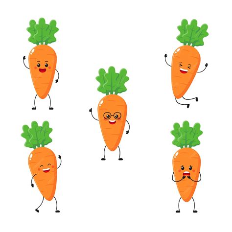 Premium Vector Cute Carrot Character With Different Funny Face And Expression Happy Cute