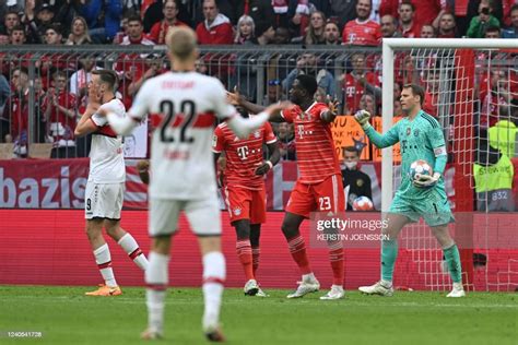 Players including Bayern Munich's German goalkeeper Manuel Neuer ...