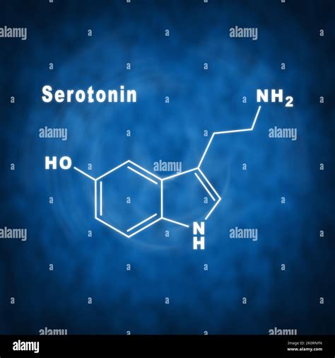 Serotonin Hormone Structural Chemical Formula On A Blue Background