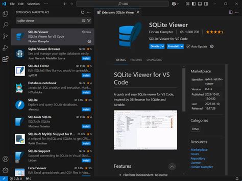 huong  cai dat tinh nang sqlite viewer tren visual studio code