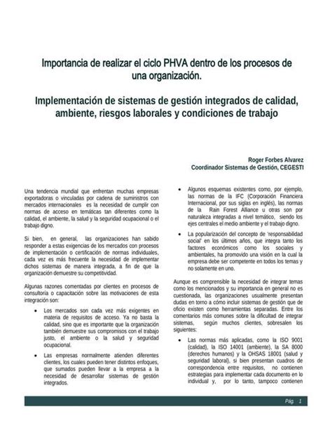 Importancia De Realizar El Ciclo Phva Dentro De Los Procesos De Una Organización Todo De